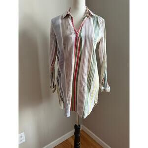 Ivy Jane Rainbow Striped Cotton Tunic Shirt Dress Oversized Womens XS Resortwear